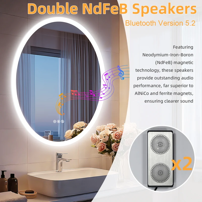LUVODI LED Bluetooth Bathroom Mirror with Speakers Anti-Fog Lighted Vanity 23.6x31.5in