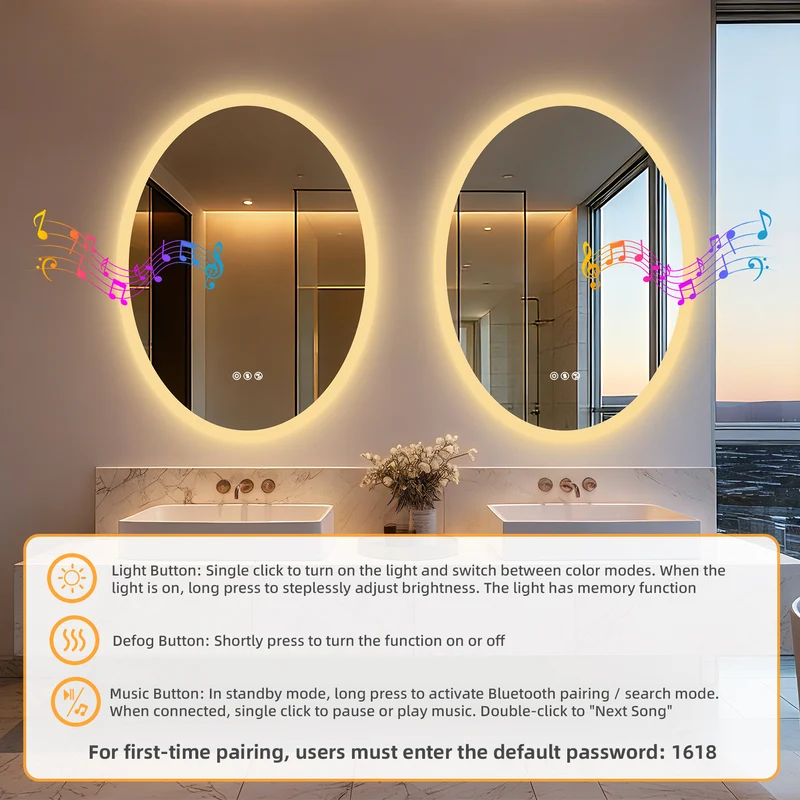 LUVODI LED Bluetooth Bathroom Mirror with Speakers Anti-Fog Lighted Vanity 23.6x31.5in