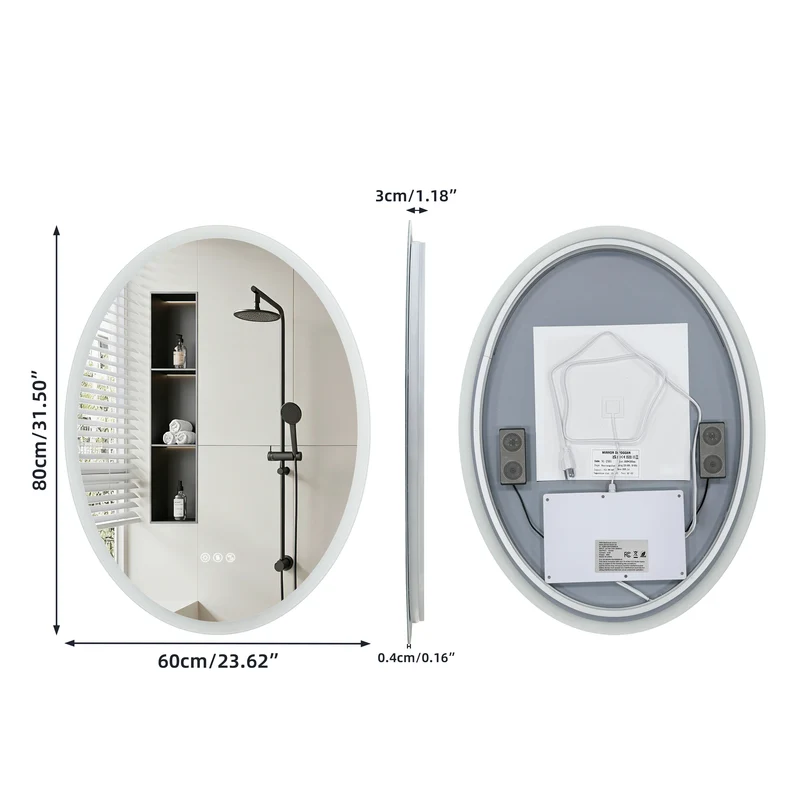 LUVODI LED Bluetooth Bathroom Mirror with Speakers Anti-Fog Lighted Vanity 23.6x31.5in