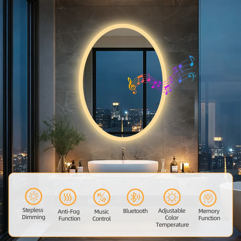 LUVODI LED Bluetooth Bathroom Mirror with Speakers Anti-Fog Lighted Vanity 23.6x31.5in
