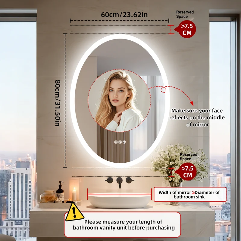 LUVODI LED Bluetooth Bathroom Mirror with Speakers Anti-Fog Lighted Vanity 23.6x31.5in