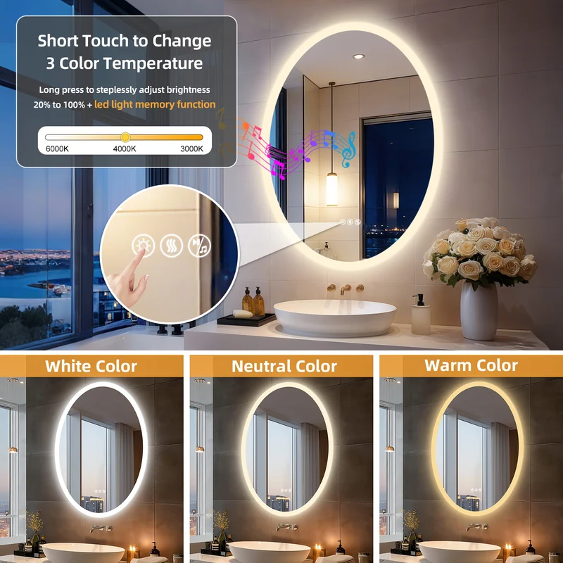 LUVODI LED Bluetooth Bathroom Mirror with Speakers Anti-Fog Lighted Vanity 23.6x31.5in