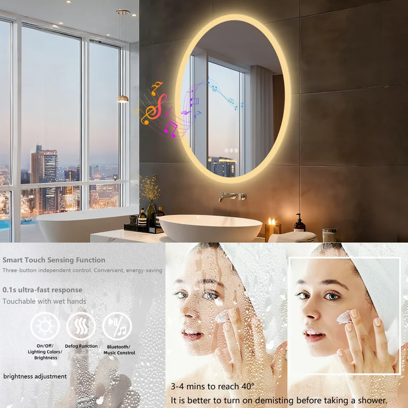 LUVODI LED Bluetooth Bathroom Mirror with Speakers Anti-Fog Lighted Vanity 23.6x31.5in