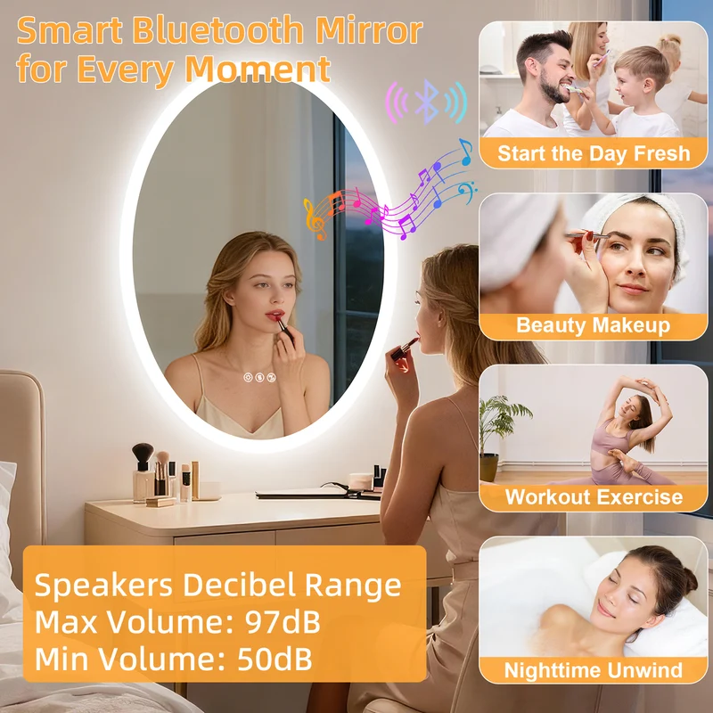 LUVODI LED Bluetooth Bathroom Mirror with Speakers Anti-Fog Lighted Vanity 23.6x31.5in