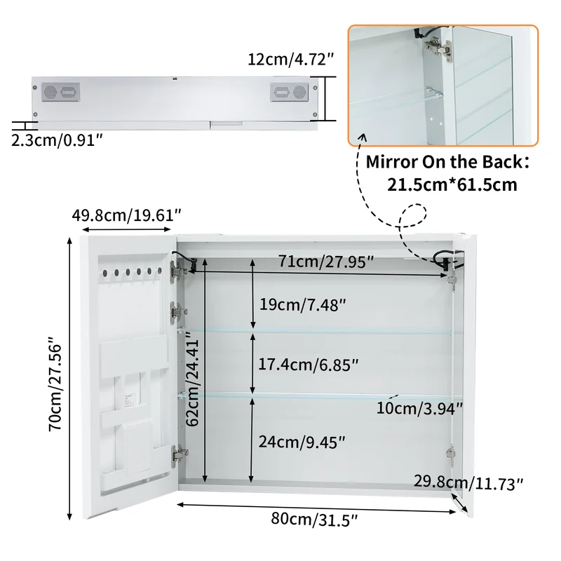 LUVODI 32x28" LED Medicine Cabinet Bluetooth Mirror Bathroom Storage Anti-Fog w/ Outlet