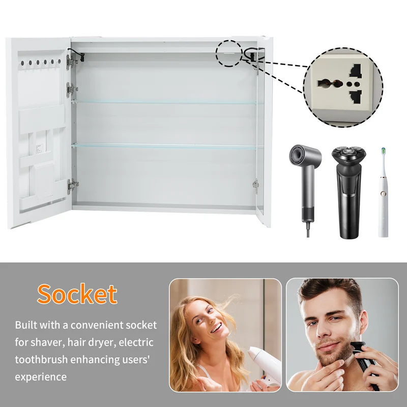 LUVODI 32x28" LED Medicine Cabinet Bluetooth Mirror Bathroom Storage Anti-Fog w/ Outlet