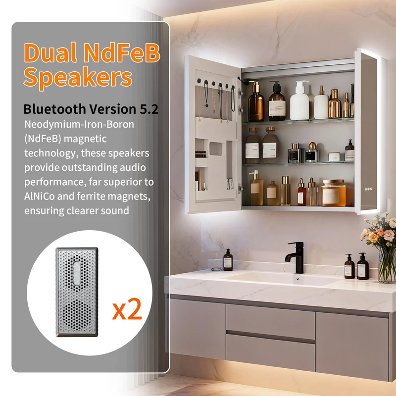 LUVODI 32x28" LED Medicine Cabinet Bluetooth Mirror Bathroom Storage Anti-Fog w/ Outlet