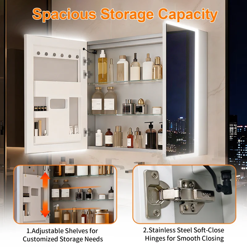 LUVODI 32x28" LED Medicine Cabinet Bluetooth Mirror Bathroom Storage Anti-Fog w/ Outlet