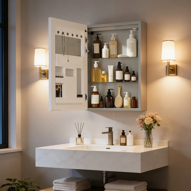 LUVODI LED Bathroom Mirror Cabinet Bluetooth Speaker Lighted Medicine Cabinet w/ Outlet (50x70cm)