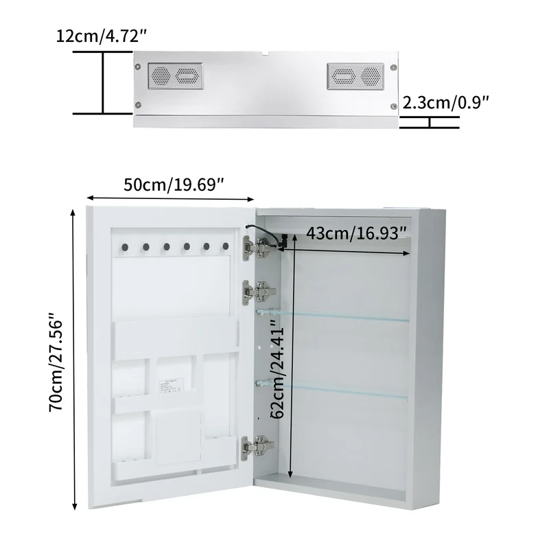 LUVODI LED Bathroom Mirror Cabinet Bluetooth Speaker Lighted Medicine Cabinet w/ Outlet (50x70cm)