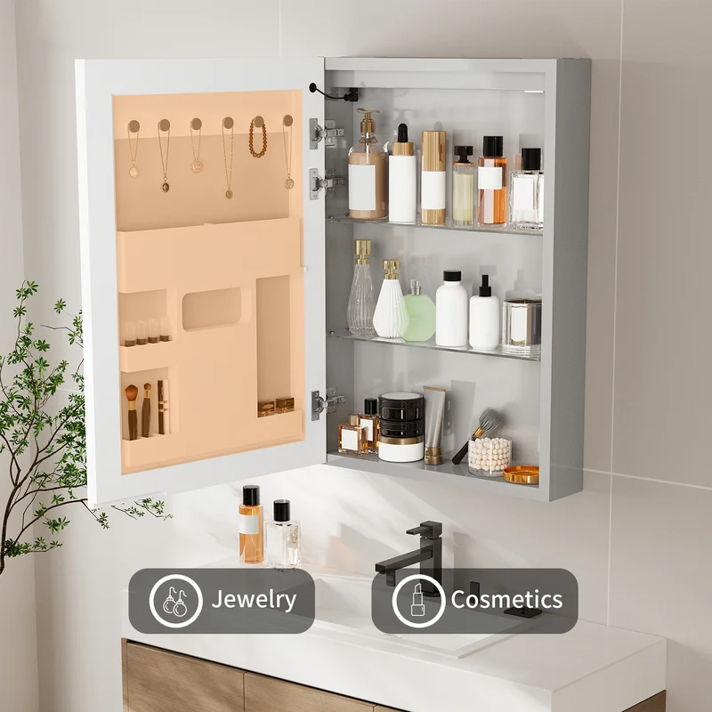 LUVODI LED Bathroom Mirror Cabinet Bluetooth Speaker Lighted Medicine Cabinet w/ Outlet (50x70cm)
