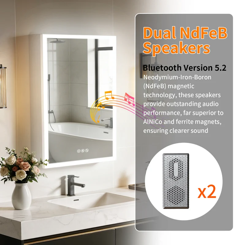 LUVODI LED Bathroom Mirror Cabinet Bluetooth Speaker Lighted Medicine Cabinet w/ Outlet (50x70cm)