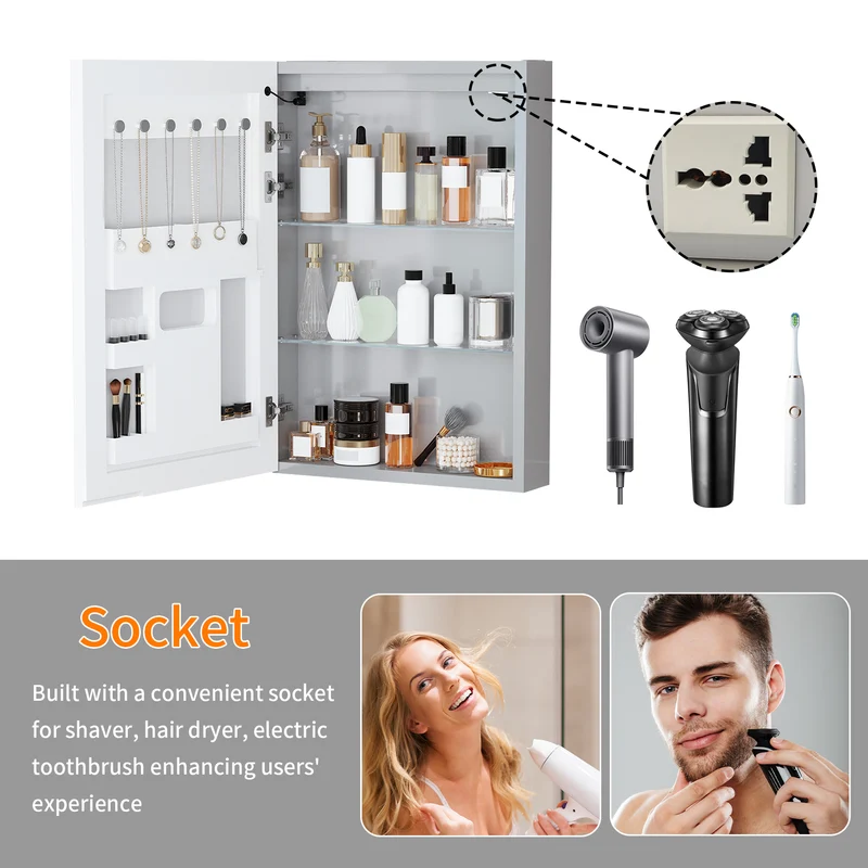 LUVODI LED Bathroom Mirror Cabinet Bluetooth Speaker Lighted Medicine Cabinet w/ Outlet (50x70cm)
