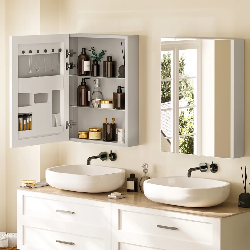 LUVODI 20x28" Bathroom Mirror Cabinet w/ Door Storage & Adjustable Shelves