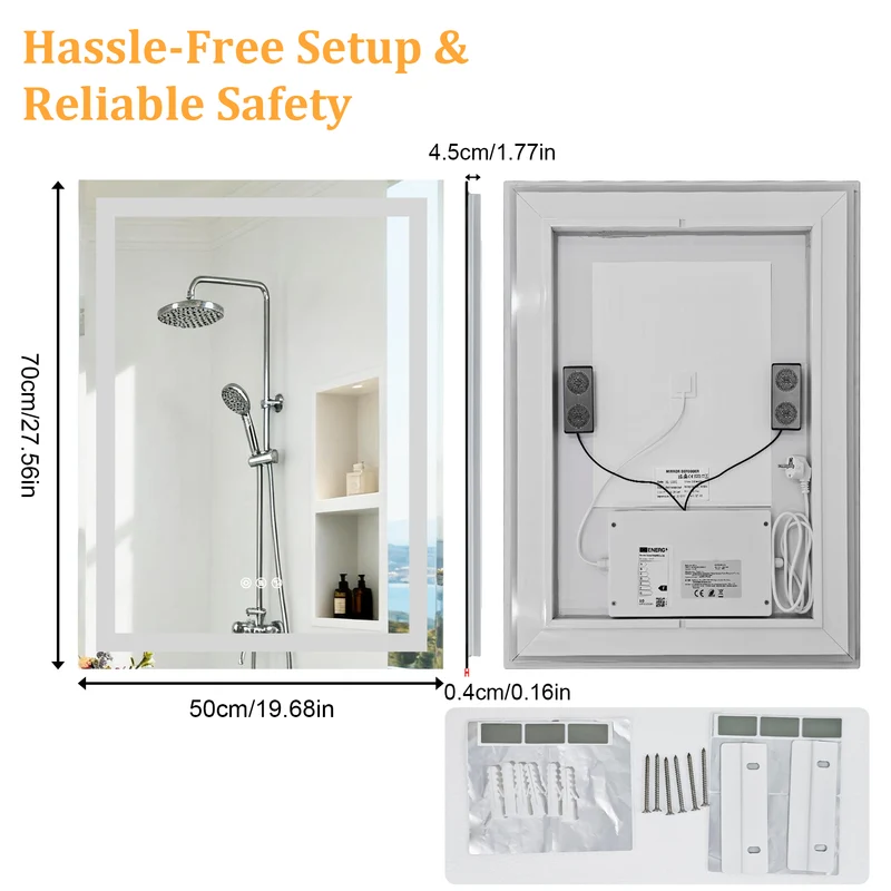 LUVODI Lighted Rectangle Tempered Glass Bathroom Mirror with Bluetooth Speakers( No Display Screen)