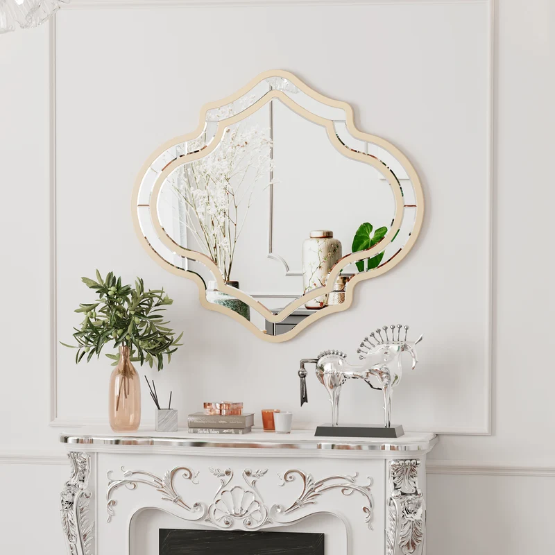 Irregular Silver Wall Decor Mirror Golden Rim for Hallway 31”x34”