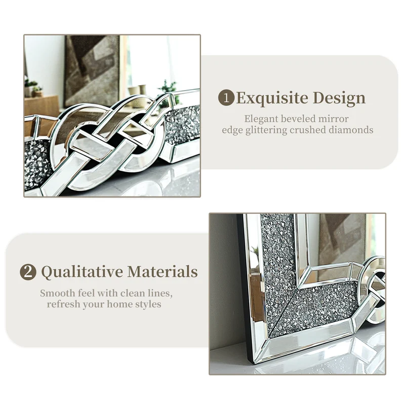 Large Crystal Crush Diamond Mirror for Wall Decor for for Living Room Bedroom Entryway