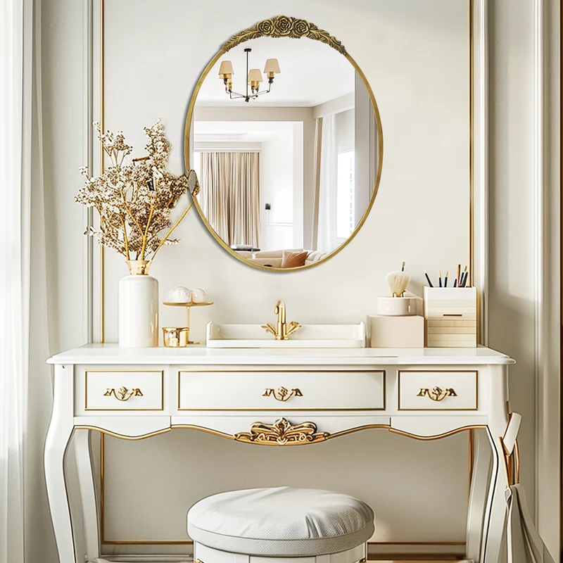 Oval Mirror with Rose Antique Gold Frame 23.6x31.6 Inch