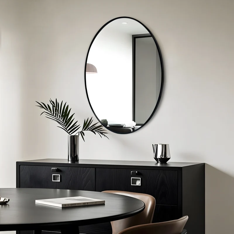 Oval Wall Mirror with Black Frame for Living Room, Bedroom
