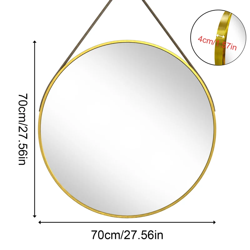 Gold Round Mirror With Hanging Rope For Living Room, Bedroom, Entryway