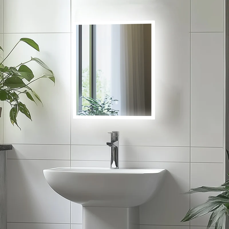 LUVODI Rectangular LED Bathroom Mirror with Lights, 2 Buttons (Glowing Outer Edge)