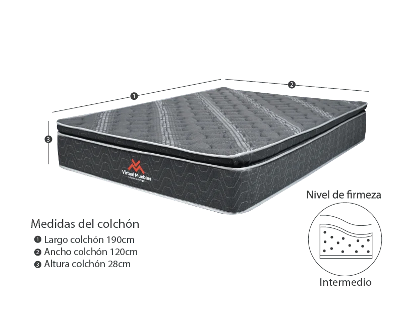 Combo para Habitación Kammel, Incluye Base Cama Semidoble y Colchón