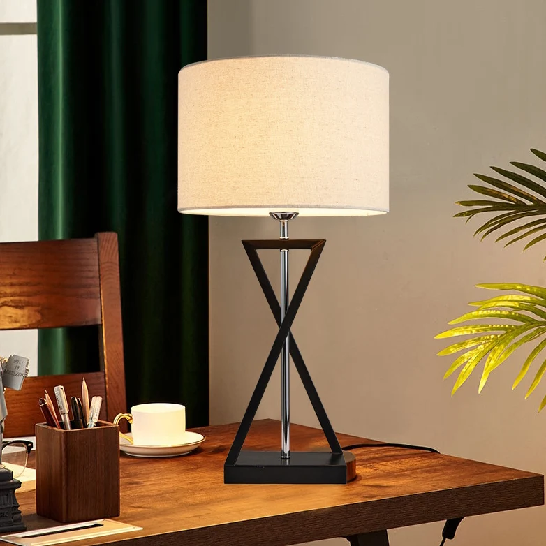 Modern Minimalist Cylinder Iron Linen 1-Light Table Lamp For Bedroom