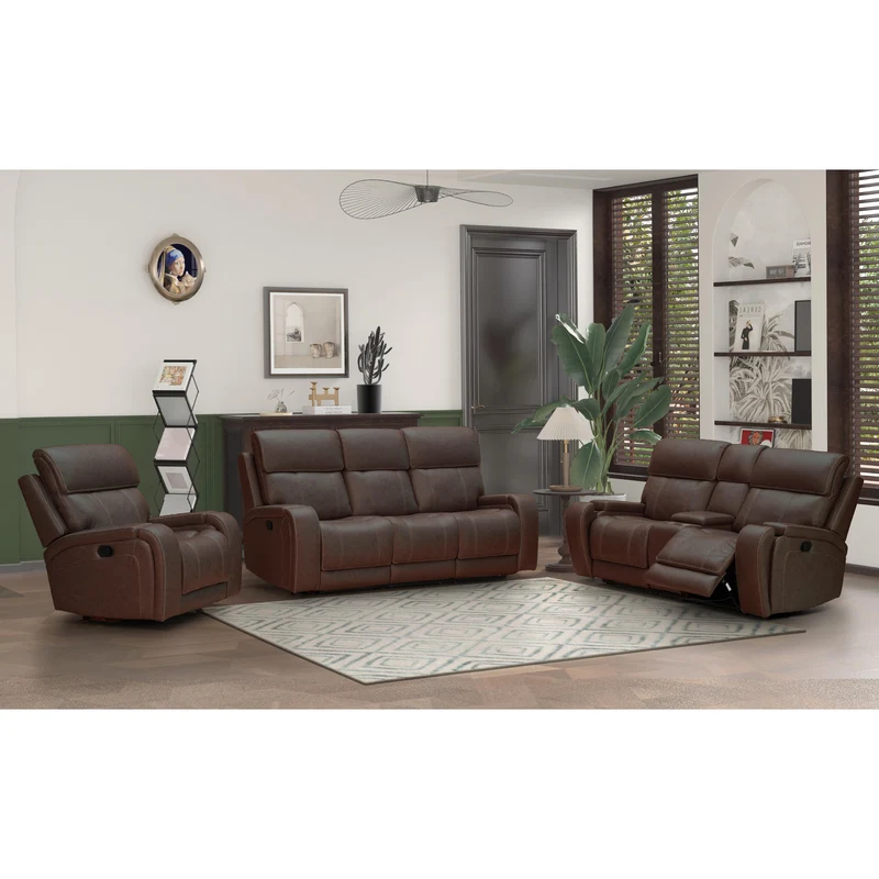 Behold Home 7552-39 Manual Sofa w Popout Cup Holders - Newport Walnut