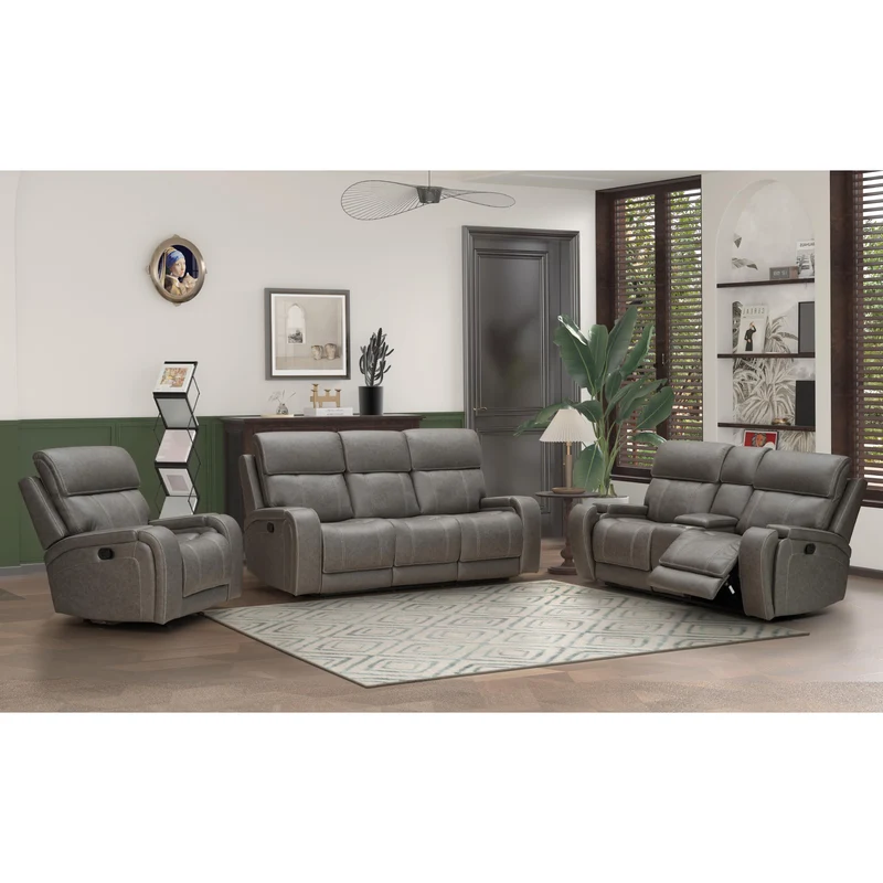 Behold Home 7552-39 Manual Sofa w Popout Cup Holders - Newport Pewter