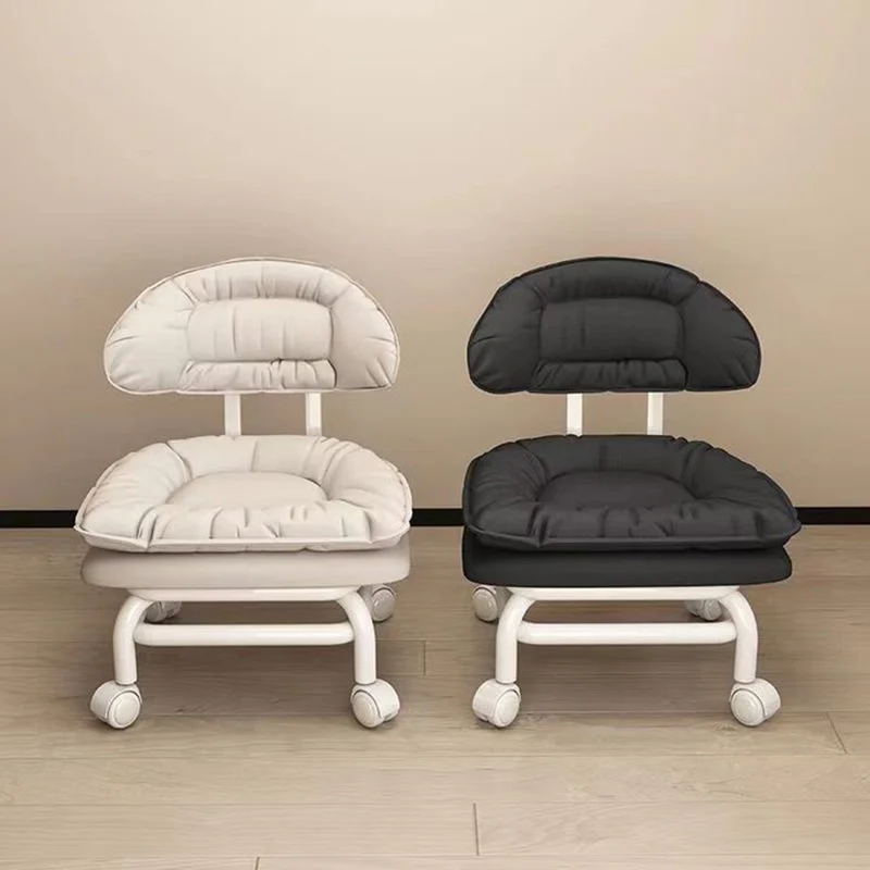 Modern Minimalist Curved Square Swivel Mobile Pulley Napa Leather Metal Chair Backrest For Living Room