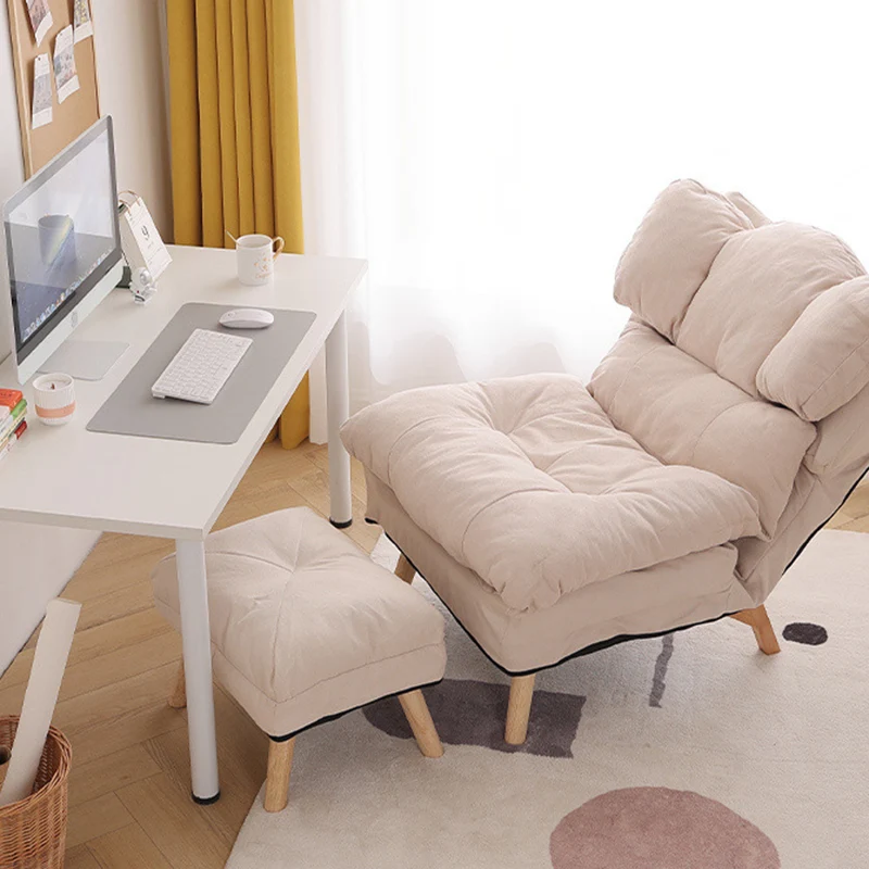 Modern Minimalist Rectangle Square Foldable Synthetic Fabric Cotton Linen Solid Wood Accent Chair Backrest For Living Room