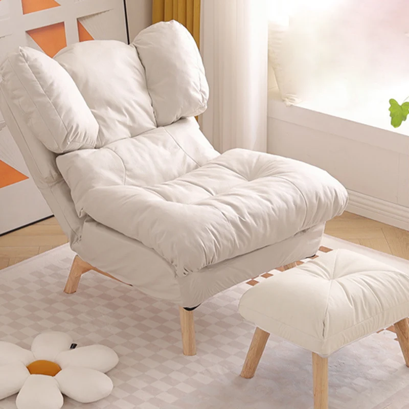 Modern Minimalist Rectangle Square Foldable Synthetic Fabric Cotton Linen Solid Wood Accent Chair Backrest For Living Room