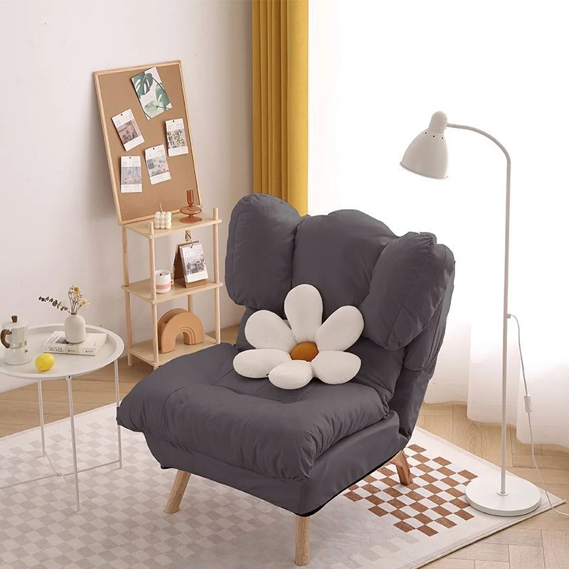 Modern Minimalist Rectangle Square Foldable Synthetic Fabric Cotton Linen Solid Wood Accent Chair Backrest For Living Room
