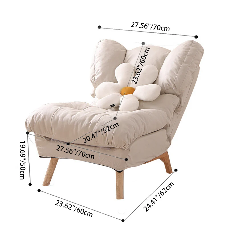 Modern Minimalist Rectangle Square Foldable Synthetic Fabric Cotton Linen Solid Wood Accent Chair Backrest For Living Room