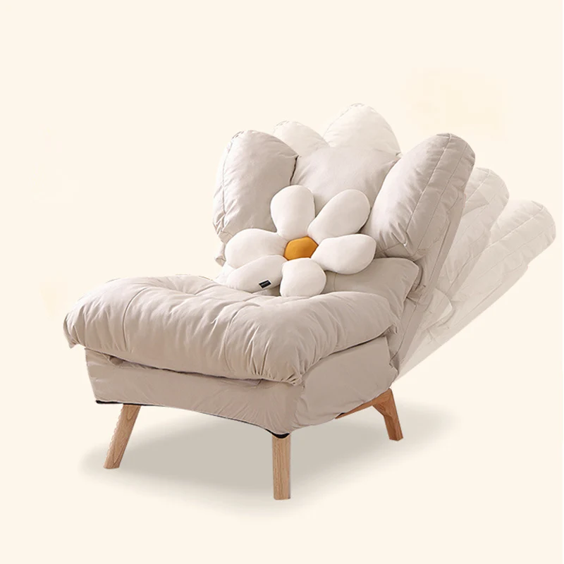 Modern Minimalist Rectangle Square Foldable Synthetic Fabric Cotton Linen Solid Wood Accent Chair Backrest For Living Room
