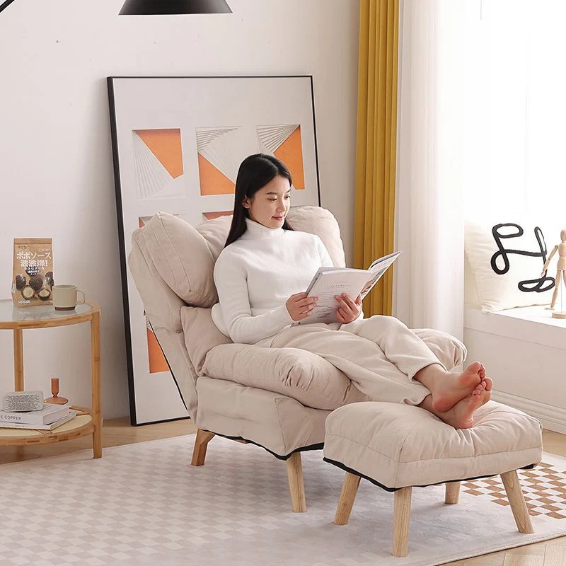 Modern Minimalist Rectangle Square Foldable Synthetic Fabric Cotton Linen Solid Wood Accent Chair Backrest For Living Room