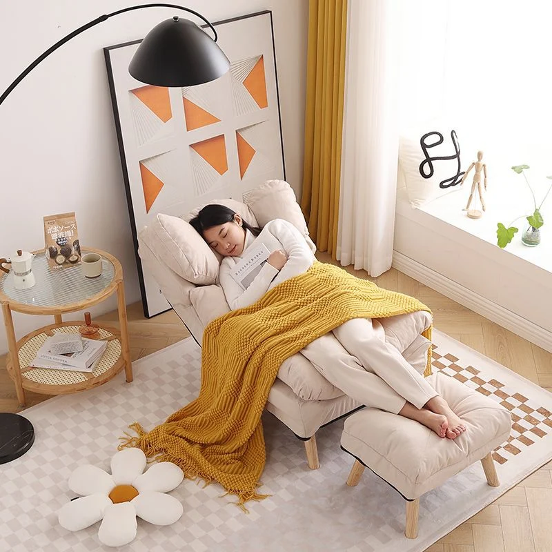 Modern Minimalist Rectangle Square Foldable Synthetic Fabric Cotton Linen Solid Wood Accent Chair Backrest For Living Room