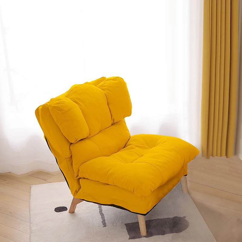 Modern Minimalist Rectangle Square Foldable Synthetic Fabric Cotton Linen Solid Wood Accent Chair Backrest For Living Room