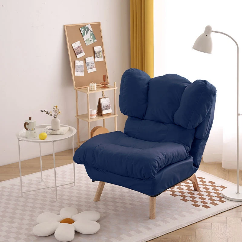 Modern Minimalist Rectangle Square Foldable Synthetic Fabric Cotton Linen Solid Wood Accent Chair Backrest For Living Room