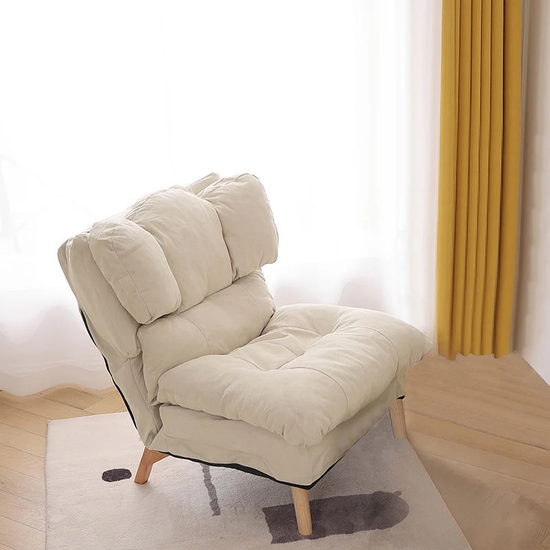 Modern Minimalist Rectangle Square Foldable Synthetic Fabric Cotton Linen Solid Wood Accent Chair Backrest For Living Room