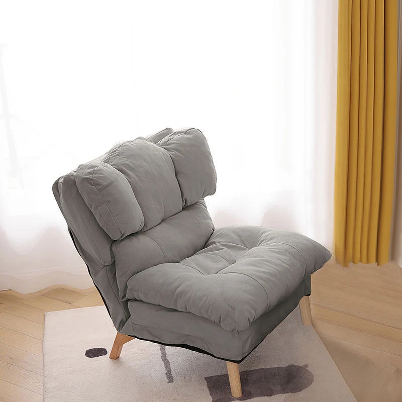 Modern Minimalist Rectangle Square Foldable Synthetic Fabric Cotton Linen Solid Wood Accent Chair Backrest For Living Room
