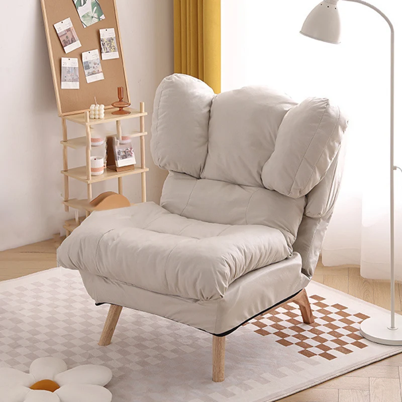 Modern Minimalist Rectangle Square Foldable Synthetic Fabric Cotton Linen Solid Wood Accent Chair Backrest For Living Room