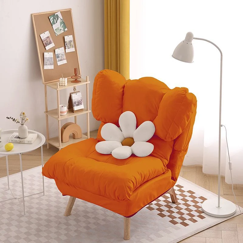 Modern Minimalist Rectangle Square Foldable Synthetic Fabric Cotton Linen Solid Wood Accent Chair Backrest For Living Room