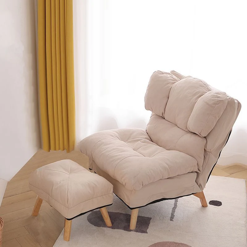 Modern Minimalist Rectangle Square Foldable Synthetic Fabric Cotton Linen Solid Wood Accent Chair Backrest For Living Room