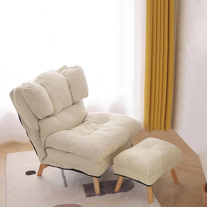 Modern Minimalist Rectangle Square Foldable Synthetic Fabric Cotton Linen Solid Wood Accent Chair Backrest For Living Room