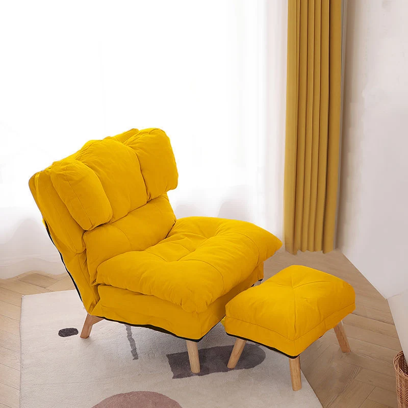 Modern Minimalist Rectangle Square Foldable Synthetic Fabric Cotton Linen Solid Wood Accent Chair Backrest For Living Room