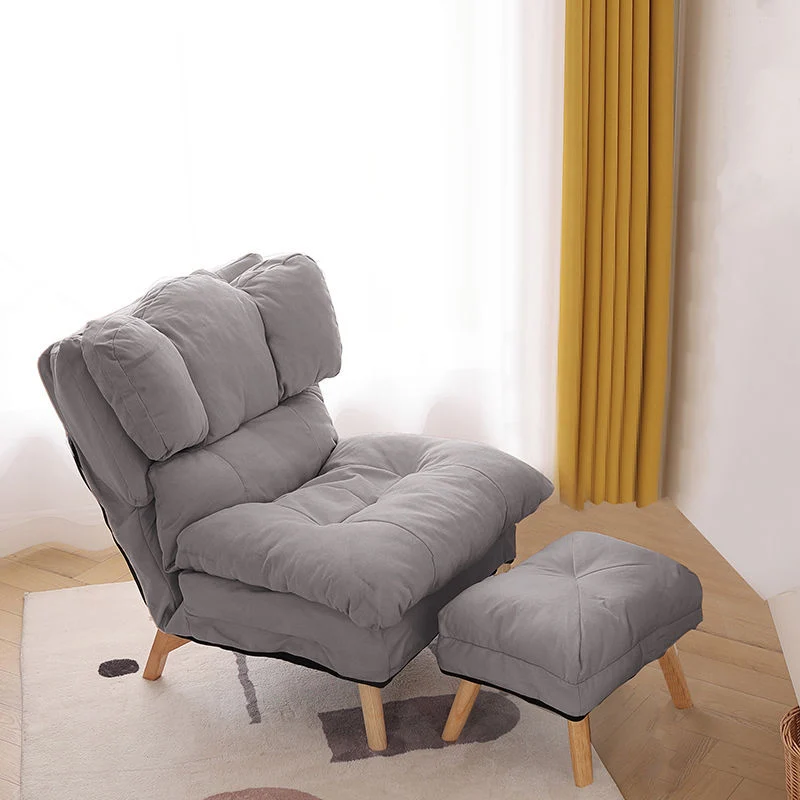 Modern Minimalist Rectangle Square Foldable Synthetic Fabric Cotton Linen Solid Wood Accent Chair Backrest For Living Room
