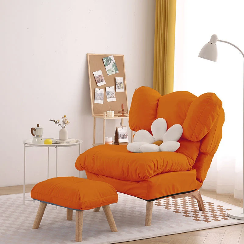 Modern Minimalist Rectangle Square Foldable Synthetic Fabric Cotton Linen Solid Wood Accent Chair Backrest For Living Room