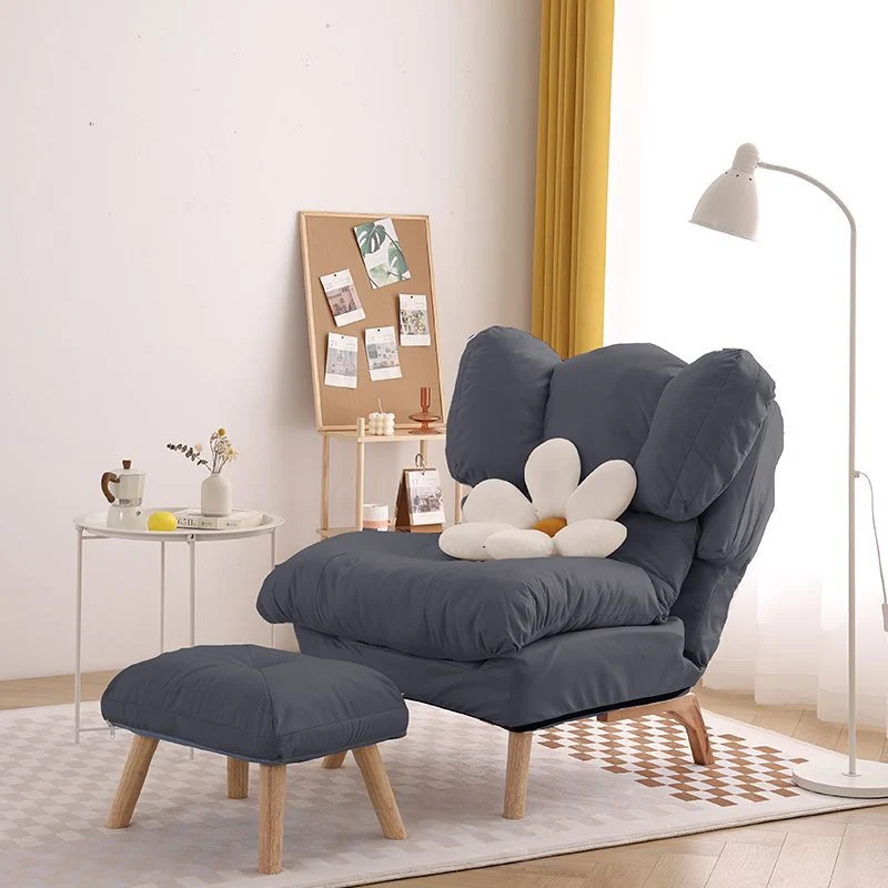 Modern Minimalist Rectangle Square Foldable Synthetic Fabric Cotton Linen Solid Wood Accent Chair Backrest For Living Room