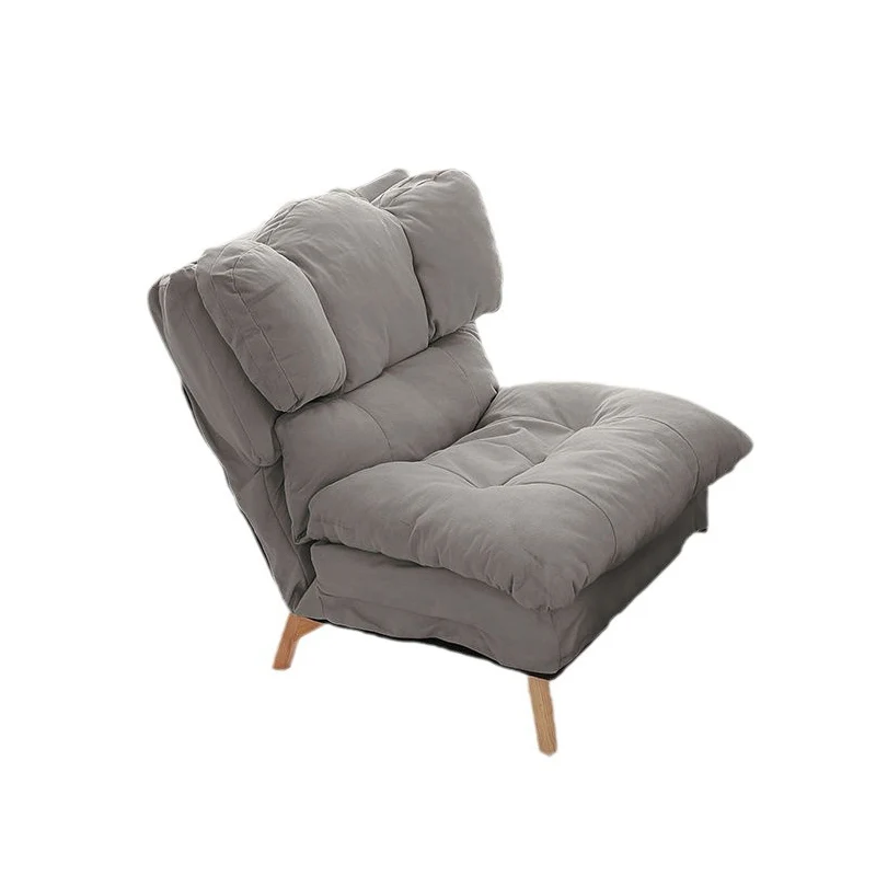 Modern Minimalist Rectangle Square Foldable Synthetic Fabric Cotton Linen Solid Wood Accent Chair Backrest For Living Room